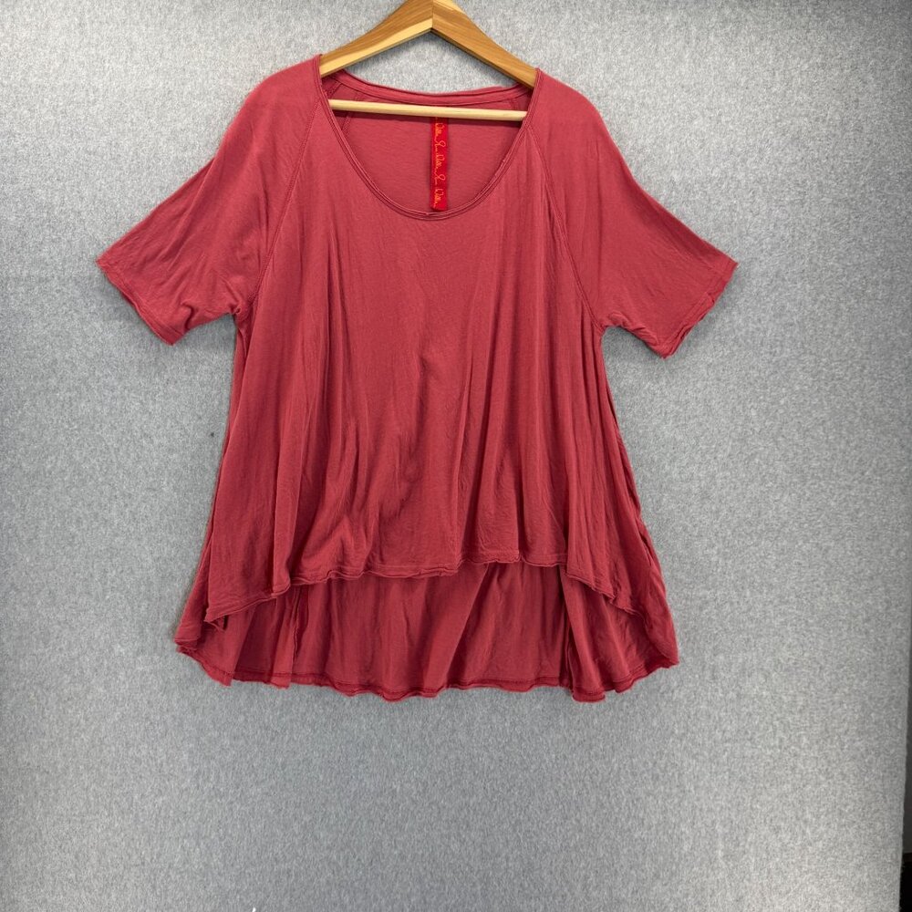 Ewa I Walla Womens Medium Red Cotton Short Sleeve‎  To Shirt High-Low Loose Fit